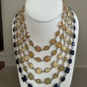 Elegant Gold and Tan Multi-Strand Necklace with Beads